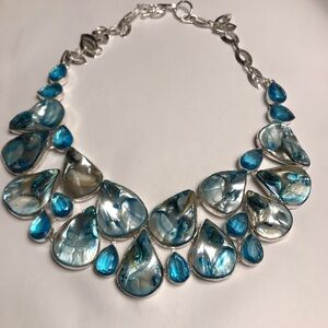 Mother of Pearl Blue Topaz Stamped 925 Sterling Silver Necklace
